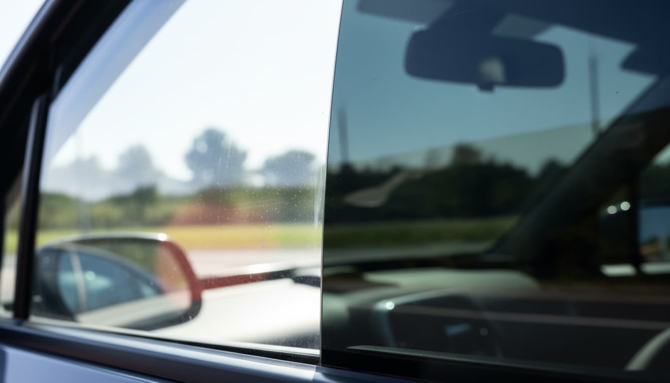 Side-by-side comparison of tinted and untinted windows